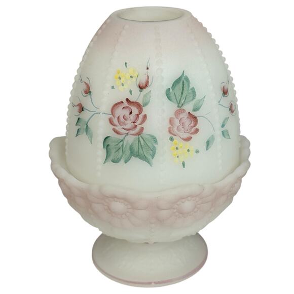 Fenton Fairy Lamp Burmese Rose Garden Y2K Satin Glass Signed 95th Anniversary - Picture 3 of 9